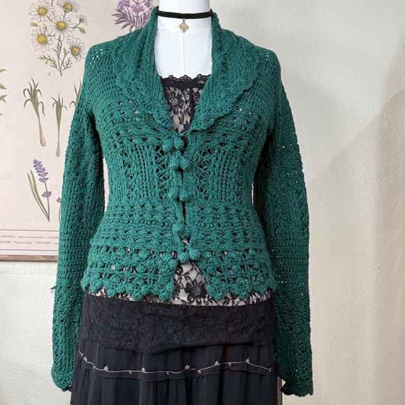 Vintage Y2k Collared Cardigan Sweater Whimsigoth Fairy Grunge Whimsy Twee M - Picture 2 of 11
